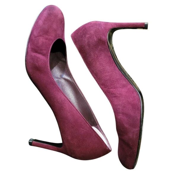 Stuart Weitzman Heels Women's 8 Burgundy Suede Leather Moody Bordeaux - Picture 5 of 8